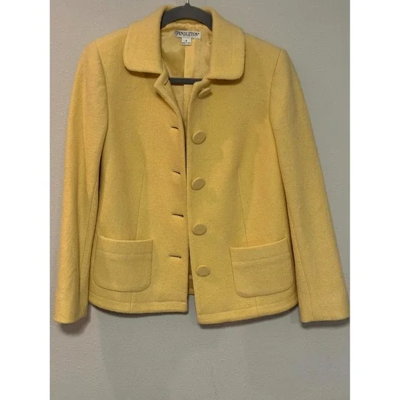 Pendleton Jacket Women Petite Yellow Merino Wool Button Front Collared Warm Wear - Picture 2 of 6
